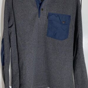 LL Bean Mens M Allagash Fleece Henley Pullover Fleece Jacket Gray Snap  AA07